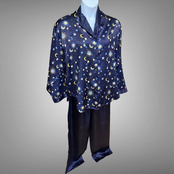 Vintage Y2K Dream Modes Celestial Sun Moon Stars Pajama Set Womens Size XL Satin - Picture 7 of 7